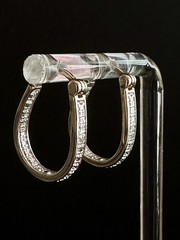 Gold Over 925 Sterling Ross Simons Oval Horseshoe Hoop Diamond Chip Earrings