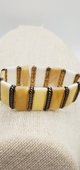 Creamy Yellow and Gold tone Lia Sophia Bisque Stretchable Bracelet 7.5”