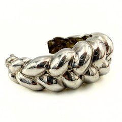 MCM Modernist Ribbed Sterling Silver Braided Cuff Bracelet