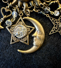Celestial Sun Moon & Stars Brooch With Crystals – Antique Brass-tone