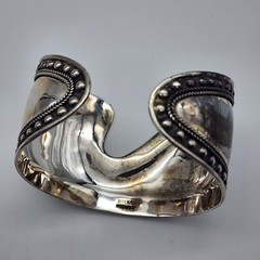 DELL Bead Modernist Abstract – Sterling Silver 925 Wide Cuff Bangle – 6.8″