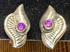 Vntg Modernist Sterling Silver And Amethyst Screw Back Earrings Mexico 6 Grams