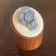 Vintage Birds And Blooms Small Pewter Basket With Sunflower’s Brooch