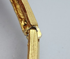 Vtg Les Bernard Chevron Rigid Choker Gold Tone Necklace Clip Earrings Set 80’s