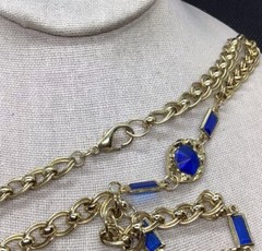 Vintage Costume Long & Chunky Blue Plastic Stone Chain Necklace 30″ F095