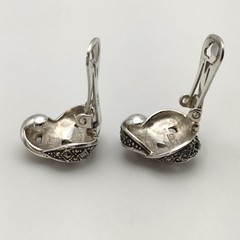 Vintage Sterling Silver Marcasite Knot Clip On Earrings Marked 925 14g #22