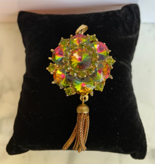Edlee- Vintage Rhinestone Watermelon Helitrope Necklace Pendant-Signed- G79