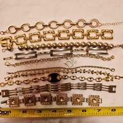 Vintage Gold Tone Bracelet Lot OF 10 Estate Costume Jewelery Links LooP DI B85