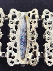 VTG Wide Victorian Revival Blue Confetti Cab Bracelet & Earrings Set