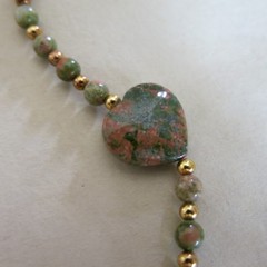 Rhodonite Heart Necklace with Gold Filled Beads 28 Inch 43.0g [3816]
