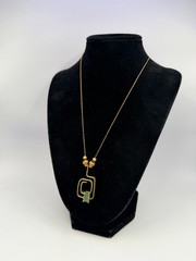Vintage Brutalist Asymmetrical Square Spiral Green Gemstone Necklace 16” DbG W