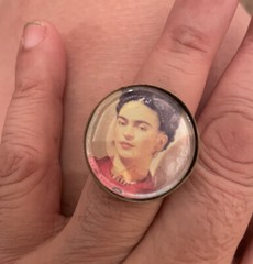 Retro Frida Kahlo Red Shawl Round Bronze Ring –adjustable band fits all sizes