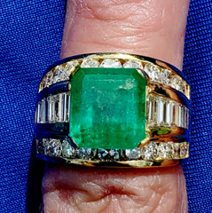 Original EARTH MINED EMERALD DIAMOND Engagement Ring Vintage Deco SOLID 18K GOLD