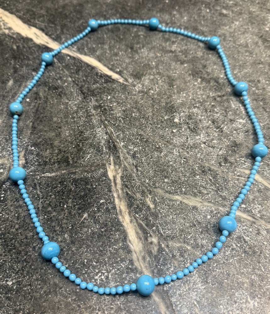 Antique 1920’s Art Deco Blue Art Glass Bead Necklace