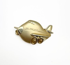 Signed AJC Airplane Brooch Gold Tone Aircraft Pin Vintage Aviation Jewelry Pin