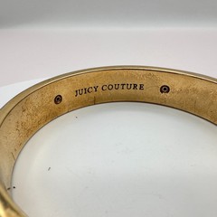 Vintage Y2K Juicy Couture Gold Tone Skull Clear Glass Bangle Bracelet Jewelry