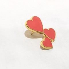 Heart Valentine’s Day Lapel Pin 1″ Red Gold tone Triple Hearts