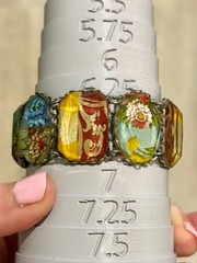 Vintage Ayala Bar Retired Fabric Under Glass Panel Bracelet Magnetic Clasp