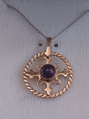 Vintage 14k Gold 15.5 Inch Necklace Amethyst Pendant Tested New Old Stock Tested
