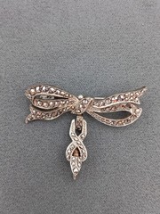 Vintage 800 Silver Marcasite Brooch Pin Watch Fob Pendant Signed 1.5″