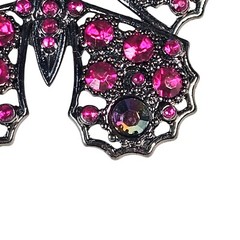 Vintage Jeweled Butterfly Brooch Pink Aurora Borealis Pin Rhinestone 2.25″