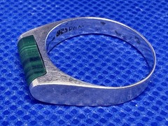 Y26 DKM Green Malachite 925 Silver Ring Size 7.5 Denmark Norway Baguette