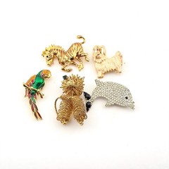 Vintage Animal Brooch Lot Dog Bird Cat Kitty Dolphin Costume Jewelry Lapel Pin