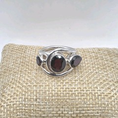 Handcrafted 925 Sterling Silver Red Garnet Modernist Ring Size 6.5