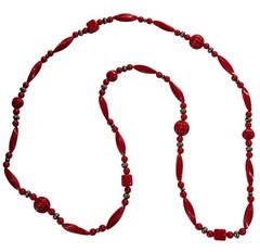 Vintage Red Plastic Silvertone Beaded Necklace No Clasp 46 inches