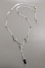 Vintage Unused W/Box Sterling Silver Garnet & Marcasite Station “Y” Necklace