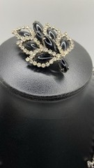 Vtg Albert WEISS Brooch Black Navette Clear Rhinestone Leaf & Unsigned Choker