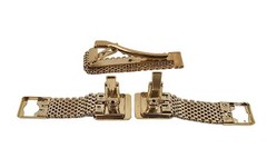 Vintage Goldstone & Goldtone Mesh Cufflinks & Tie Bar Set