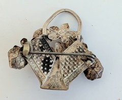 Wonderful Small Antique Sterling Silver Rhinestone Flower Basket Pin Brooch
