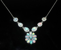 Natural opal cabochon necklace in 925 silver opal jewelry statement necklace