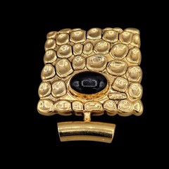 Square Shaped Pendant Textured Nuggets Black Bead Center Signed Best Vtg 1990s