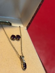 Vtg 12K Gold Filled Genuine Amethyst Set Earrings, Necklace & Pendant