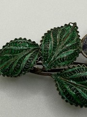 Antique 800 Silver Enamel Filigree Floral Brooch Trombone Clasp Cont’l – c1900