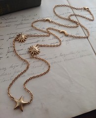 Vintage Gold Tone Moon Sun and Stars Necklace 42″