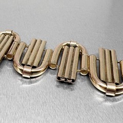Vtg Signed KOLLMAR & JOURDAN MACHINE AGE BRACELET 1930s Art Deco Rolled Gold