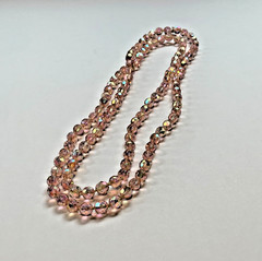 Vintage Pink AB Crystal Bead Rope Necklace | 39″ | Aurora Borealis | 1950s
