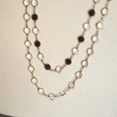 Vintage Swarovski Crystal Necklace Black & Clear Signed Gold Tone double strand