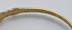 Xuping Gold Tone Expandable Bangle Bracelet Chinese Symbols 6.5 Inch 9.2mm