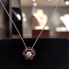 Vintage 925 Sterling Silver Red & White CZ Floating Pendant Necklace, 18″