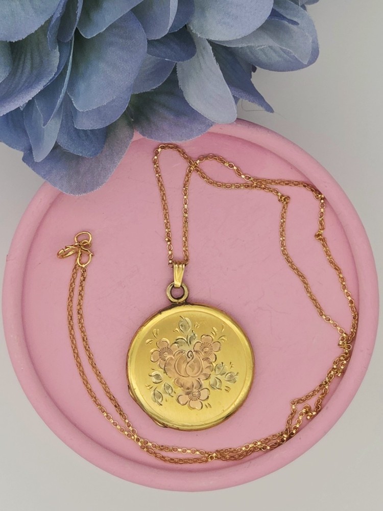 Large Vintage LOCKET Pink Rose Gold Antique Gold Filled Y GF Necklace Pendant