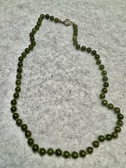 Vintage Spinach Green Jade 6mm Small Beaded Necklace 17”