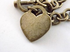 Sterling Silver Heart Charm Toggle Clasp Bracelet 925 Chain Links 6.75 In 24.9g