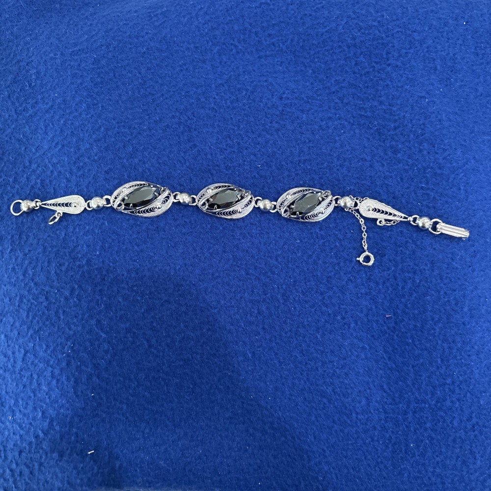 Vintage Bracelet Signed Sorrento Sterling Silver With Hematite Stones