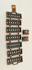 Vintage Brutalist Copper-Tone Link Bracelet and Earring Set