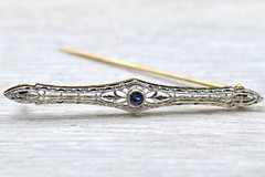 Signed Krementz 14K Gold and Platinum Topped Filigree Bar Brooch set