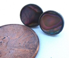 Sterling Stud Earrings Vintage Abalone Circular Southwest Style Iridescent .25″